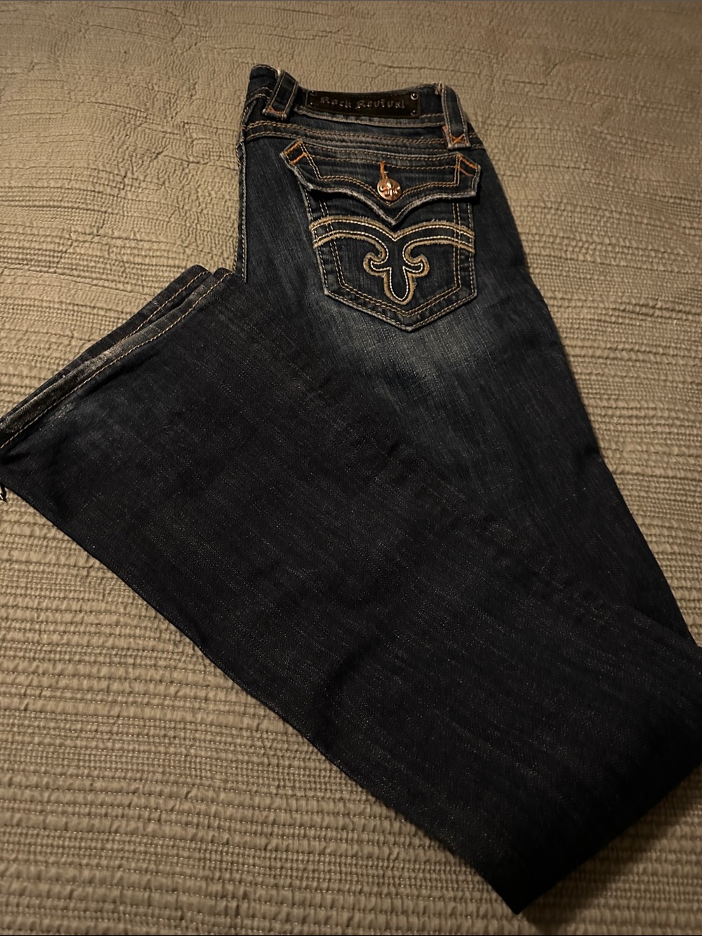 Rock Revival Women's Bootcut Jeans in Dark Blue with Embroidered Pocket